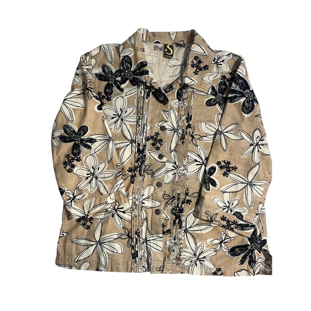 Sportelle Linen Blend Floral‎ Button Up Shirt Jacket Women's XL